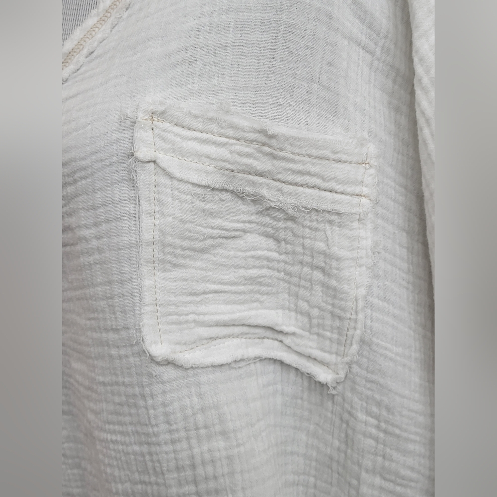 La Miel Women's Shirt White Textured Gauze Short Sleeve Rustic Hem Oversized Sm - Picture 7 of 12